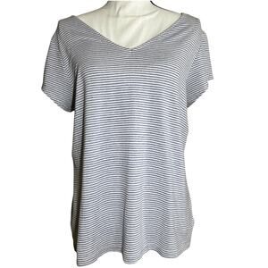 Blue and White Striped Rachel Zoe Twist Back Nautical V-Neck T-Shirt Size XL
